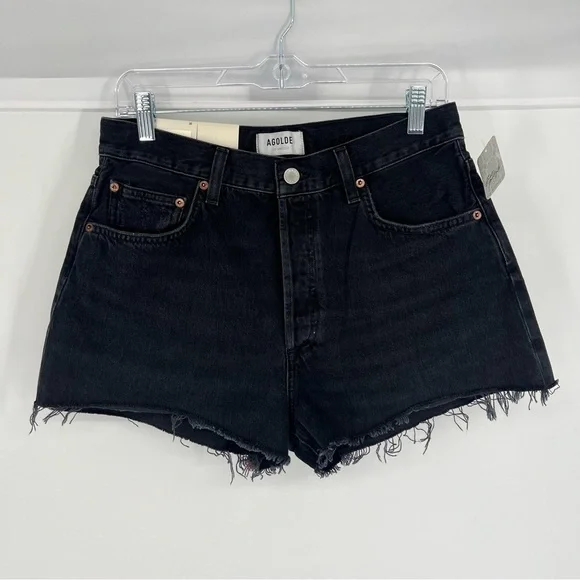 AGOLDE Mila Vintage Black Classic High Rise Denim Shorts in "Slow Burn" 30 NWT - Picture 2 of 9